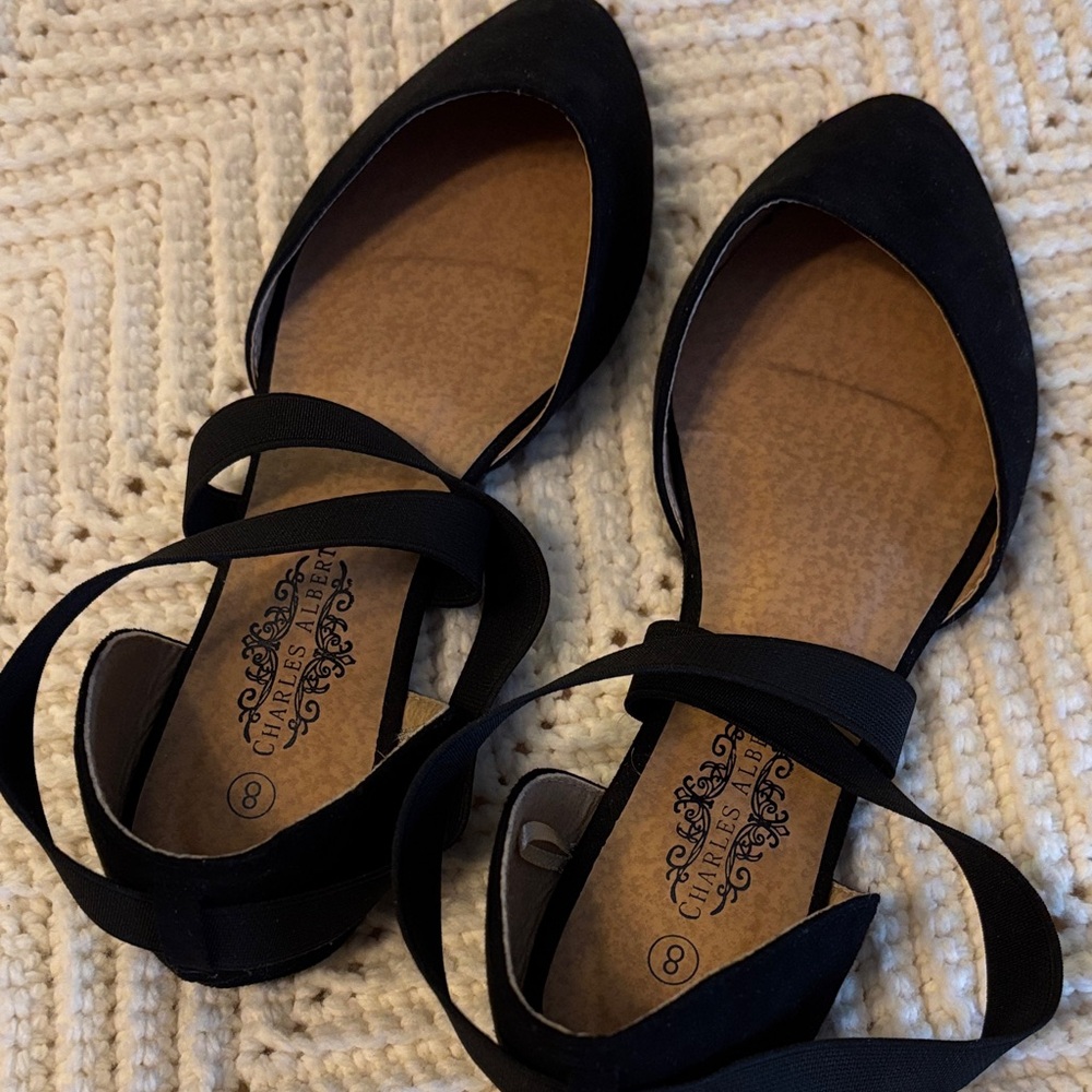 Charles Albert Black Women's Flats with Straps